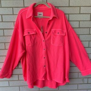 Aerie Bright Pink Oversized Lumberjack Shirt L